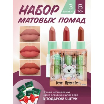 NJ Cosmetics Подарочный набор матовых помад для губ+подарок 5 масок, тон B