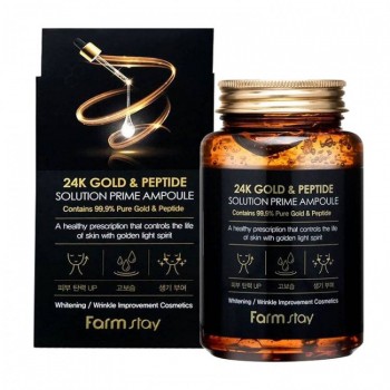 Многофункциональная ампульная сыворотка с золотом и пептидами FarmStay 24K Gold & Peptide Solution Prime Amp